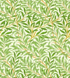 a green and orange leafy pattern on a white background