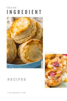 there are three different pictures of baked goods in the same photo, and one has an image of pies on it