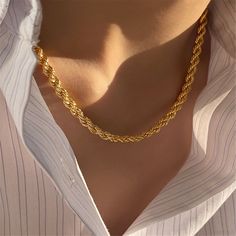 A classic rope chain that looks elegant by itself or paired with your favorite pendant. 15.75" L with 1.97" extender Lobster claw clasp 18k gold-plated stainless steel Neck Necklace, Twist Necklace, Thick Necklace, Thick Chain Necklace, Neck Chain, Niche Design, Cute Necklace, Chunky Necklace, Unisex Jewelry