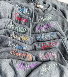 six personalized t - shirts with names on them