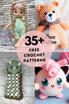 crochet patterns for stuffed animals with the text overlay that says, 35 free crochet pattern