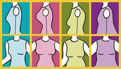 an image of women's tops in different colors and sizes on a yellow background