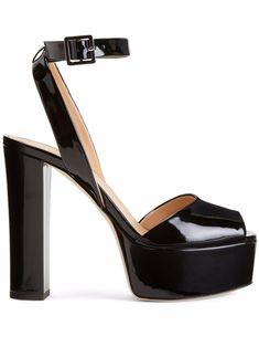 black patent effect branded leather insole peep toe buckle-fastening ankle strap platform sole 120mm high heel Giuseppe Zanotti Heels, Zanotti Shoes, Bridal Sandals, Giuseppe Zanotti Shoes, Miu Miu Shoes, Mirror Effect, Black Sandals Heels, Women Men Shoes, Fashion High Heels