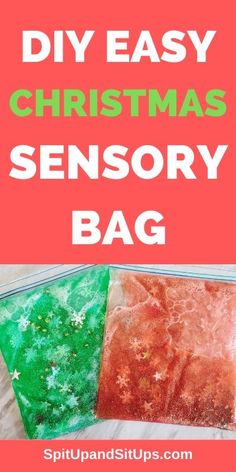 three bags filled with homemade christmas crafts and the words diy easy christmas sensory bag