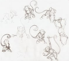 several drawings of monkeys in various poses