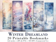 winter dreamland art printable bookmarks