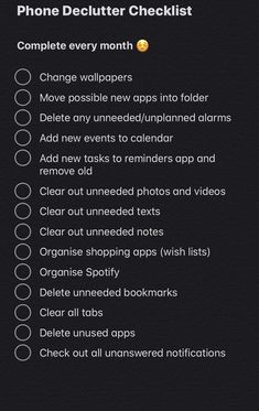 Clean Your Phone Tips, Giving Your Phone A Glow Up, Goals For Every Month, Declutter Life Checklist, Phone Care Tips, Tips To Make Your Phone Aesthetic, New Phone Organization, How To Keep Your Phone Organized, Organization For Phone