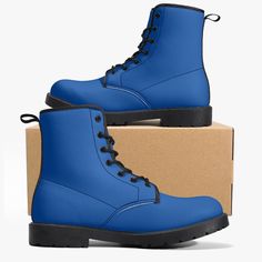 These Blue Leather Unisex Combat Boots are perfect for making a statement. These boots combine comfort and style, making them an ideal gift for anyone! → Eco-friendly synthetic leather surface, durable for long time wear. → Soft and breathable EVA foam insoles and mesh lining with lace-up closure for a snug fit. → Waterproof fabric and anti-moisture, suitable for daily wear and hiking in the wild → Platform measures approximately 0.75” for traction and durability. → Stand out at festivals and daily wear with these eye-catching and durable boots. → Care Instructions: Hand wash in cold water recommended, do not bleach or iron. All boots are custom printed once we receive your order. We use a US printer that has facilities all over the world so they can ship worldwide. This product is printed Casual Faux Leather Boots For Streetwear, Blue Waterproof Boots With Round Toe For Winter, Blue Round Toe Waterproof Boots For Winter, Blue Winter Waterproof Boots With Round Toe, Blue High-top Winter Boots, Blue Outdoor Boots For Fall, Blue Winter Boots For Outdoor Activities, Blue Winter Boots For Outdoor, Blue High Ankle Winter Boots