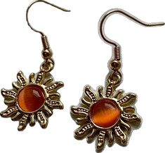 Gold Sun-shaped Earrings For Gift, Gold Sunburst Earrings For Gift, Sunburst Earrings As Gift, Sun Earrings, Gold Orange, Orange Gold, Dangle Drop Earrings, 18k Gold, Gold Plate