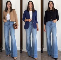 Jeans With Blue Blazer Outfit, 2024 Outfit Trends For Women Spring, 90s Jeans Work Outfit, Fashion For 30 Somethings, Jeans And Jacket Outfit Classy, Work Outfit Jeans Winter, Stylish Outfits With Jeans, Denim Trousers Women Outfit, Business Casual Outfit Jeans