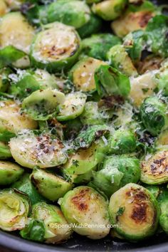 brussel sprouts with parmesan cheese in a skillet