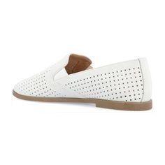 This sophisticated look is detailed with our signature 4mm Tru Comfort Foam� footbed for all-day support. The Lucie by Journee Collection is a loafer flat elevated by a 1/2 inch block heel. Vegan leather uppers twin notches at the sides and round perforations finish the design. At Journee Collection our flat styles will have you looking just as professional as the boss at work to having the cutest shoes when you go out for the night. Slip-on Flats With Perforated Toe Box, White Perforated Round Toe Slip-ons, White Slip-on Loafers With Perforated Toe Box, White Closed Toe Flats With Perforated Toe Box, Comfortable Slip-on Flats With Perforations, White Slip-ons With Perforations, Comfortable Loafers With Perforated Toe Box, White Flats With Perforated Round Toe, White Perforated Slip-on Shoes