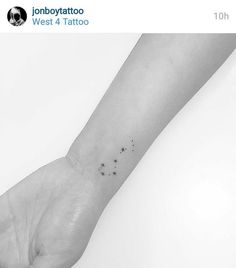 a person's wrist with small stars on the left side of their arm and an ink spot in the middle