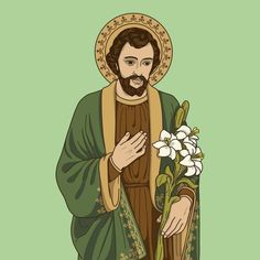 an image of jesus holding flowers in his hand