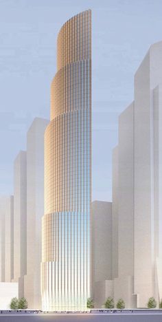 an architectural rendering of a tall building in the middle of a city with skyscrapers