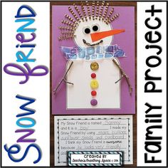 a snowman made out of construction paper and some crafting supplies on top of it