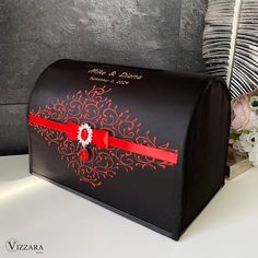 a black and red wedding card box