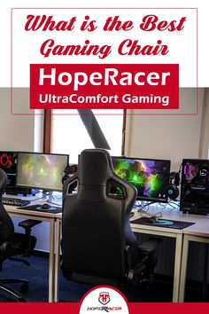 a gaming chair sitting in front of two computer monitors on top of a desk with the words, what is the best gaming chair?