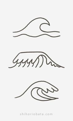 three hand drawn waves on a white background