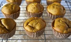 several muffins cooling on a wire rack