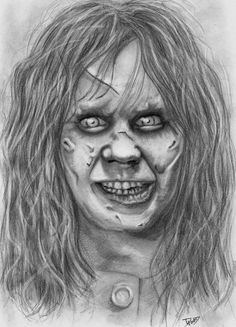 a drawing of a creepy woman with long hair and makeup on it's face