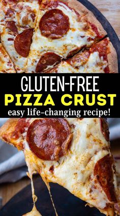 two slices of gluten - free pizza on a plate with the title overlay