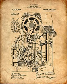 an old drawing of a mechanical device