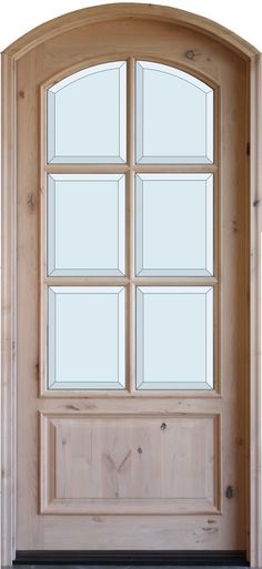 an open wooden door with four panes on the front and side panels, all in light wood