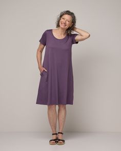 Maggie Merino Wool Swing Dress - Purple Fig Merino Wool Clothing Dress, Capsule Wardrobe Dresses, Dress Purple, Midi Maxi Dress, Fit N Flare Dress, Cardigan Tops, Cardigan Jacket, Tops For Leggings, Model Dress