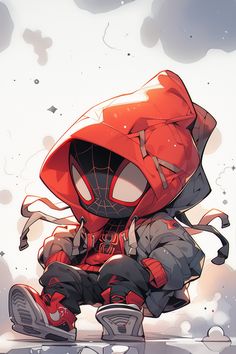 a drawing of a spider - man sitting on the ground with his legs crossed and head turned to the side