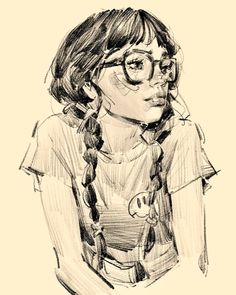 a pencil drawing of a girl with glasses