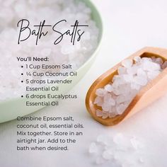 Salt Magick, Epsom Salt Bath Recipe, Diy Bath Salts With Essential Oils, Bath Salts Diy Recipes, Bath Soak Recipe, Diy Body Scrub Recipes, Diy Sugar Scrub Recipe, Bath Salts Recipe, Bath Salts Diy