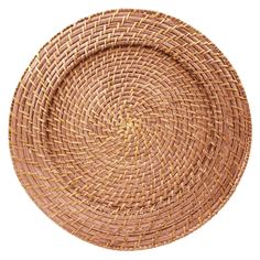 a round wicker placemat on a white background