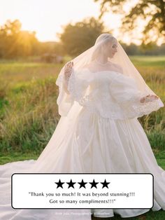 a woman in a wedding dress with stars on the side and an ad for bridal gowns