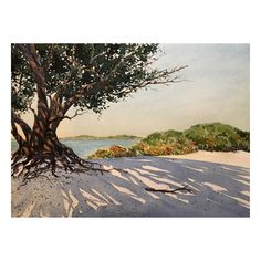 an oil painting of a tree on the beach