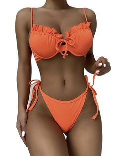 This summer go for the Ruffle Frill Bikini Set. which will make you look brilliantly exotic. Available in various sizes also makes you look sexier with its elegant design. The bottom tie-up sarong adds a delicate feminine western vibe to the design.... Tied Swimwear For Summer, Orange Tie-side Bottom Swimwear For Summer, Orange Tie-side Swimwear For Summer, Orange Drawstring Swimwear For Vacation, Fitted Tied Swimwear For Pool, Tied Fitted Swimwear For Pool, Tied Swimwear For Pool And Beach Season, Orange Underwire Swimwear For Summer, Drawstring Swimwear For Beach Season Party