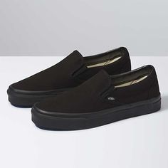 Vans | Classic Slip-On Black/Black Classics Shoe Black Slip-on Skate Shoes With Rubber Sole, Urban Black Slip-on Skate Shoes, Black Slip-on Skate Shoes For Streetwear, Black Slip-on Skate Shoes, Black Slip-on Skate Shoes For Skateboarding, Classic Black Skate Shoes With Branded Insole, Classic Black Slip-on Skate Shoes, Black Casual Skate Shoes With Rubber Waffle Outsoles, Classic Black Skate Shoes With Round Toe