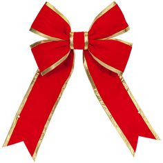 a red bow with gold trim on it