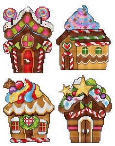 four different types of gingerbread houses