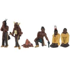 Miniature Native American Style Figures will add realism to any historical recreation of early American life. Featuring men and women wearing traditonal garments and a fire pit, these figures will be perfect for your diorama projects. Pair them with dried grass, houses, and more for a well rounded display! Dimensions: 	 Length: 3/16" - 7/16" 	 Width: 3/4" - 1 1/8" 	 Height: 1" - 1 13/16" Package contains 6 figures. *Not a Native American made product. Grass Houses, 6 Figures, Native American Style, American Life, Home Supplies, Native American Fashion, Early American, Hobby Lobby, American Made