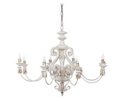 a white chandelier with six lights hanging from it