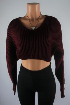 Justice Crop Sweater Knitted Crop Sweater, Crop Top Long Sleeve, Crop Top Long, Buy Sweaters, Sweater Crop, Instagram Outfits, Crop Sweater, Burgundy Sweater, Crop Top Sweater