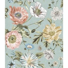 Vintage Poppy Peel & Stick Wallpaper in Blue by RoomMates Field Of Poppies, Dorm Furniture, Love Soft, Vintage Florals, York Wallcoverings, Affordable Decor, Peel Stick Wallpaper, Burke Decor, Decorating Tools