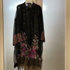 Very Elegant Evening Wear, Eid Party. Heavy Fine Embroidery. Pakistani Indian Wear With Silk Pants Embroidered Embellished Long Sleeve Kurta For Party, Long Sleeve Embellished Party Kurta, Elegant Floral Embroidered Kurta For Party, Elegant Floral Embroidery Kurta For Party, Intricate Embroidery Salwar Kameez For Party, Festive Evening Embroidered Kurta, Long Sleeve Kurta With Floral Embroidery For Party, Eid Party Kurta With Floral Embroidery, Party Kurta With Resham Embroidery