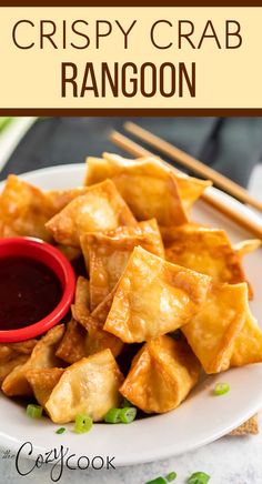 crab rangoons with a side of sweet and sour sauce Crabmeat Rangoon Recipe, Baked Wontons Recipes, Crispy Wontons, Homemade Crab Rangoon, Fried Crab, Crab Rangoons, The Cozy Cook, Rangoon Recipe, Crab Rangoon Recipe