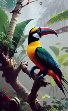 a colorful bird sitting on top of a tree branch