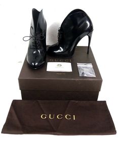 AUTH Gucci Women's Ankle Bootie Black Leather Lace Up Heel 332887 CLG00 1000, Size 37 These heels are in great condition and were only worn once. Size 37 or 7 US Womens Comes as pictured, in box with Gucci bag, extra screws, and Gucci authenticity card. See photos for condition and product description. Free shipping only applies to the 48 contiguous states. Alaska, Hawaii, Puerto Rico, etc. please contact with your zip code for correct shipping charges. Disclaimer:  The buyer assumes full respon Gucci Ankle Boots For Party, Black Gucci Boots For Business, Elegant Gucci Boots For Business, Classic Gucci Boots With Leather Lining, Gucci Black Business Boots, Gucci Pointed Toe Boots For Fall, Gucci Formal Boots With Leather Sole, Elegant Gucci Boots With Leather Lining, Gucci Designer Boots For Business