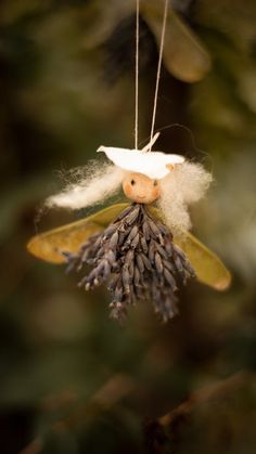 an ornament hanging from a tree with pine cones on it's back