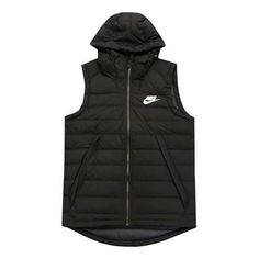 Black Hooded Winter Jacket For Gym, Black Winter Hooded Jacket For Gym, Nike Winter Gym Outerwear, Sports Windproof Nylon Hooded Jacket, Athleisure Hooded Jacket With Pockets For Sports, Nike Black Outerwear For Sports Season, Nike Gym Outerwear With Double-lined Hood, Techwear Nylon Sports Hooded Jacket, Nylon Techwear Sports Hooded Jacket