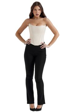 A romantic strapless corset top is cut from lustrous stain with streamlined seaming and signature corsetry boning for a figure-flaunting silhouette. Exclusive retailer Lace-up back closure Strapless Cotton lining 100% polyester Dry clean Imported Fitted Tube Top With Boned Bodice, Chic Overbust Corset With Built-in Bra, Strapless Corset With Fitted Bodice, Strapless Satin Tube Top With Boned Bodice, Fitted Bandeau Tube Top With Boning, Chic Stretch Corset For Evening, Chic High Waist Corset With Corset Back, Elegant Stretch Corset With Sweetheart Neckline, Fitted Strapless Corset For Formal Occasions